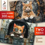 2 x JIGSAW PUZZLES 300pc ~ Clockwork Cat Chronicles - cat mechanics FG2073