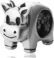 [Paiyuan charms] Cute Cow Charms Solid 925 Sterling Silver Animal Bead for 3mm Snake Chain Bracelet