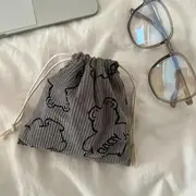 Bear Print Corduroy Drawstring Pouch Gray - One Size