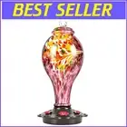 Hand Blown Glass Hummingbird Feeder with Ant Guard - 36 fl. oz, Leak Proof