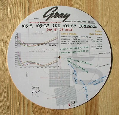 Gray Research 103-S/103-LP & 106-SP Custom Designed Tonearm Alignment Protractor
