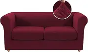 GAMUKAI 3 PCS Stretch Jacquard Chesterfield Sofa Cover for 2 Cushion Loveseat Couch, Traditional Sofa Cover with 2 Seat Cushion Covers (Burgundy, Loveseat)