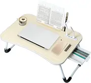 9SHOME Laptop Bed Desk, Notebook Bed Table Stand, Portable Foldable Lap Bed Desk and Writing Folding Breakfast Tray Stand Reading Holder for Bed Sofa, with USB Port, Detachable Bookshelf, Drawer