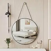 Mirror Wall Decor Hanging Circle Round Mirror with Hanging Lanyard for Bathroom, Bedroom, Vanity, Living Room, Entryway(Black)