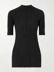[HIGH SPORT] HIGH SPORT - Pj Ribbed-knit Top - Black - small small Black