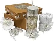 Catholic Baptism Kit in a Wooden Box with Towel, Candle, Rosary and Shell for Baby Boys and Girls. Handmade in Mexico Godparents. Holy Spirit Baptism Candle Set. Kit de Bautizo.