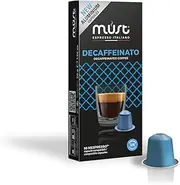 MUST 100 Capsules Coffee in 100% Aluminum Infinitely Recyclable Decaffeinated Blend Intensity 3/8 10 pack of 10 Capsules Compatible with Nespresso Machine Pods Made in Italy