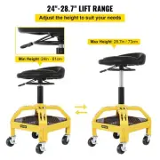 Adjustable Rolling Garage Stool 300LB Capacity 360 Swivel Wheels Tool Tray