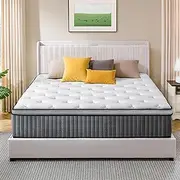 Quuen Size Mattress, 12 Inch Hybrid Mattress in a Box, Gel Memory Foam and Pocket Coils Innerpring Mattresses with Ergonomic Design, Medium Firm Plush Feel