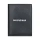 【Balenciaga 巴黎世家】BALENCIAGA白字LOGO荔枝紋小牛皮3卡對折直式短夾(黑)