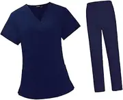[Vseutiac] Set of Scrubs, Women's Work Uniforms, Work Clothes, V -neck Top, Breastfeeding Work Clothes for,