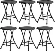 Erhigher 6Pcs 17 inch Tall Folding Stool, Plastic Bar Stool with Handle, Heavy Duty Collapsible Chair for Outdoor/Indoor Kitchen Home Camping, 300lbs Capacity Black
