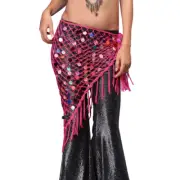 Belly Dance Stretchy Long Tassel Triangle Belt Hand Crochet Sequin Hip Scarf
