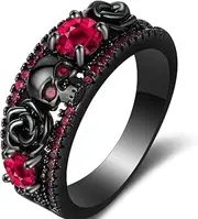 [Generic] Retro Stainlless Steel Black Gold Plated Skull Ring Ring punk inlaid zircon ring