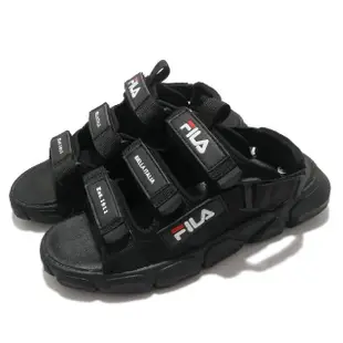 【FILA】涼鞋 S418V 運動休閒 童鞋 女鞋 斐樂 魔鬼氈 外出 輕便 透氣 中大童 黑 白(3S418V001)