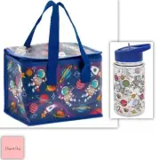 KIDS INSULATED DRINK WATER BOTTLE & LUNCH BAG SET spaceman box cooler school NEW