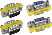 SING F LTD 4X VGA 15 Pins Mini Gender Changer Adapters Couplers, DB15 Black Male to Male & Blue Female to Female Converter Connectors