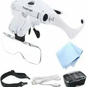Head Mount Magnifier with LED Lights, Rechargeable Headset Magnifying Glasses Reading Aid