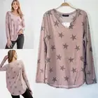 RAE MODE Women's Star Print Tunic Top 1X Dusty Mauve Soft Slub Knit Long Sleeve