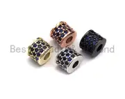 CZ Big Hole Drum Barrel Cobalt Micro Pave Beads, Gold/Rose Gold/Silver/Black