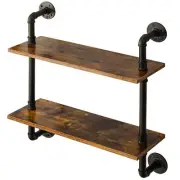 Industrial Pipe Shelf Bracket, 2 Tiers Retro Wall Mounted Floating Shelf, Woo...