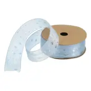 1.5 Inch 20 Yard Star Organza Sheer Ribbon Sparkly Snow Yarn Ribbon Light Blue