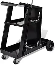 Heavy Duty Black Welding Cart Trolley with 3 Spacious Shelves for Workshop Organising - Durable Steel Construct, 40 kg Load, Wheels & Castors for Easy Maneuverability, 702 x 390 x 730 mm