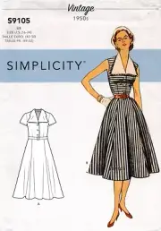 Simplicity 9105 Vintage 50s Button Front Dress Detachable Collar Sewing Pattern