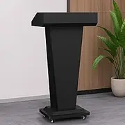 GARVIN Black Metal Podium Stand with Wheels，Mobile Metal Lecterns & Podiums with Storage, Premium Pulpits for Churches, Classrooms and Conferences, Scratch-Resistant Surface, 46.5”H