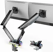 ARES WING RGB Dual Monitor Arm for 17-38" Ultrawide Screens, Holds 35.2lbs, Heavy Duty Dual Monitor Stand for Desk, Adjustable Double Monitor Mount with Clamp & Grommet Base, 75/100 VESA Mount, Gray