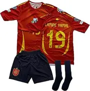 [Boriverae] Lamine Yamal Spain #19 Children's Football Jersey Red 2025-26 New Season, Children's Jersey with Shorts and Socks, Sports Jersey, Football Training Jerseys (4-13 Years)