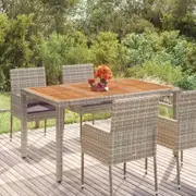 Garden Table with Wooden Top Grey 150x90x75 cm Poly Rattan