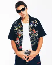 [ED HARDY] Ed Hardy Dragon Button Up Shirt Black - Size L L Black