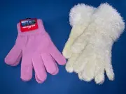 2 CHILD GLOVES: NwT LAVENDER HIGH DESERT GEAR & WHITE FUZZY CHENILLE-ICE SKATING