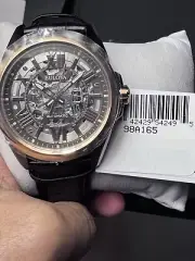 NEW Bulova 98A165 Classic Automatic Full Skeleton Brown Leather 43MM Men's Watch