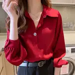 RED WHITE KOREAN STYLE BLOUSE TRENDY TOPS LOOSE SHIRTS CLOTH