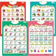FUNWISH 4 pcs Electronic Interactive Alphabet Wall Chart,Toddler Learning Activities Ages 2-4 Electronic Alphabet Poster Wall Chart,Early Education, ABC and Music, Numbers, Fruits and Vegetables