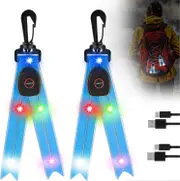 2 Pack LED Flashing Light for Kids USB Rechargeable Flashing Light Reflector Schoolbag Light for School Bag Backpack Hiking Jogging
