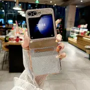 For Samsung Galaxy Z Flip6 5G/Z Flip5 5G Case Glitter Bling PU Leather+Hard PC Phone Back Cover Multicolor Silver