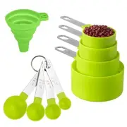 Plastic Measuring Spoons and Cups Set of 8 w/ Stainless Steel Handle for Baking