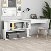 Corner Desk White 200x50x76 cm Engineered Wood - Modern Home Office Computer Table with Rotatable Design and Storage Compartments
