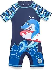 [ADAVERANO] Baby Boy One Piece Sunsuit UPF 50+ Sun Protection Todller Swimsuit,S/S Zipper Swimwear with Sun Cap.