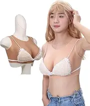 [Peikey] Silicone Breasts, [Round Neck Version] Artificial Breasts with Suitable Bra, Realistic Silicone Breast Plates Breast Shapes for Crossdressers