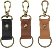 [SG Store] 3Pcs Genuine Leather Keyring Car Key Fob Vintage Personaliser Keyring Vintage Purse for Men Women Car Accessories Set Black Dark Brown and Brown
