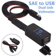 Motorcycle 12V SAE to USB Cable Adaptor Dual Power Port Charger LED Voltmeter