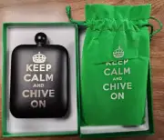 Keep Calm and Chive On Black Flask w/ Bag