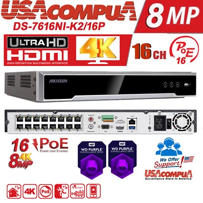 Hikvision 16CH DS-7616NI-K2/16P 8MP NVR POE H.265 HDMI HARD DISK OPTIONAL