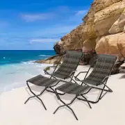 CostwayOutdoor PE Wicker Folding Sling Chair with Armrests and Metal Frame-with Footrest