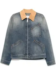 [Alexander Mcqueen] Alexander Mcqueen-Giacca In Denim Con Zip E Collo In Pelle Scamosciata-Uomo 50