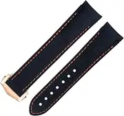[GUMMMY] For Omega Strap AT150 Seamaster 300 Planet Ocean De Ville Speedmaster Curved End Watch Band 20mm Black Orange Line High Density Nylon Cowhide Watchbands